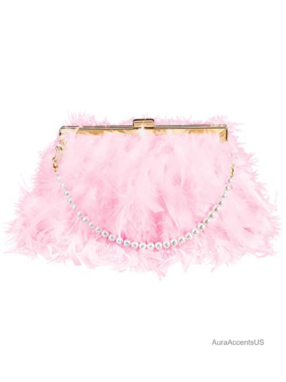 Faux Fur Clutch Evening Bag with Pearl & Metal Chains for Wedding Party